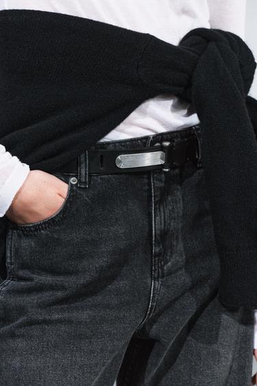 100% LEATHER TEXTURED BUCKLE BELT — Black 2