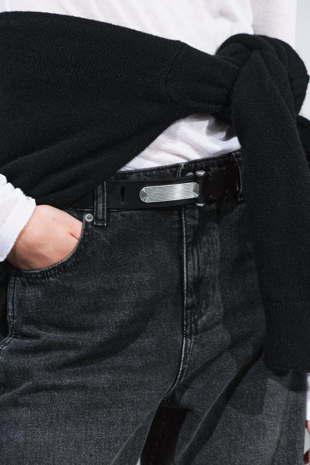 100% LEATHER TEXTURED BUCKLE BELT