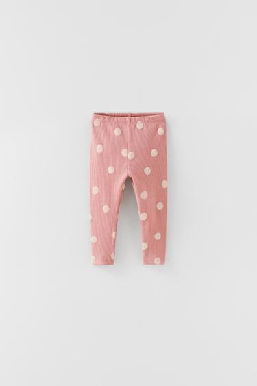 Zara RIBBED POLKA DOT LEGGINGS - Pink
