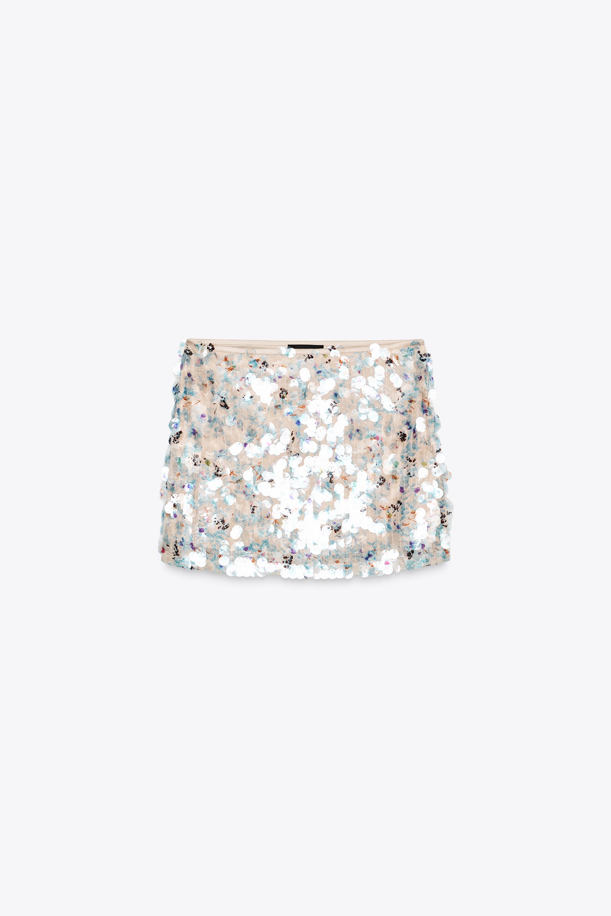 ZARA スパンコールミニスカート 3920/721 スパンコールミニスカート - エクリュ/ブルー | ZARA Japan / 日本