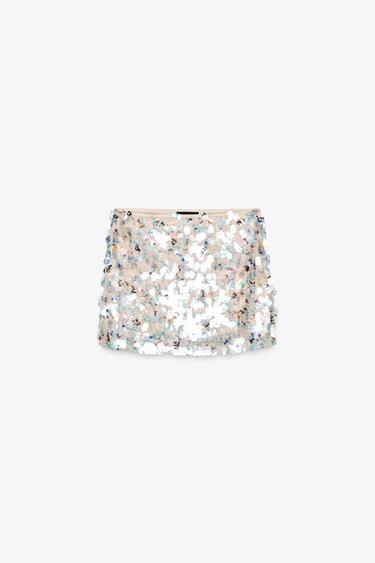 SEQUIN MINI SKIRT - Ecru / Blue by Zara - Image 5