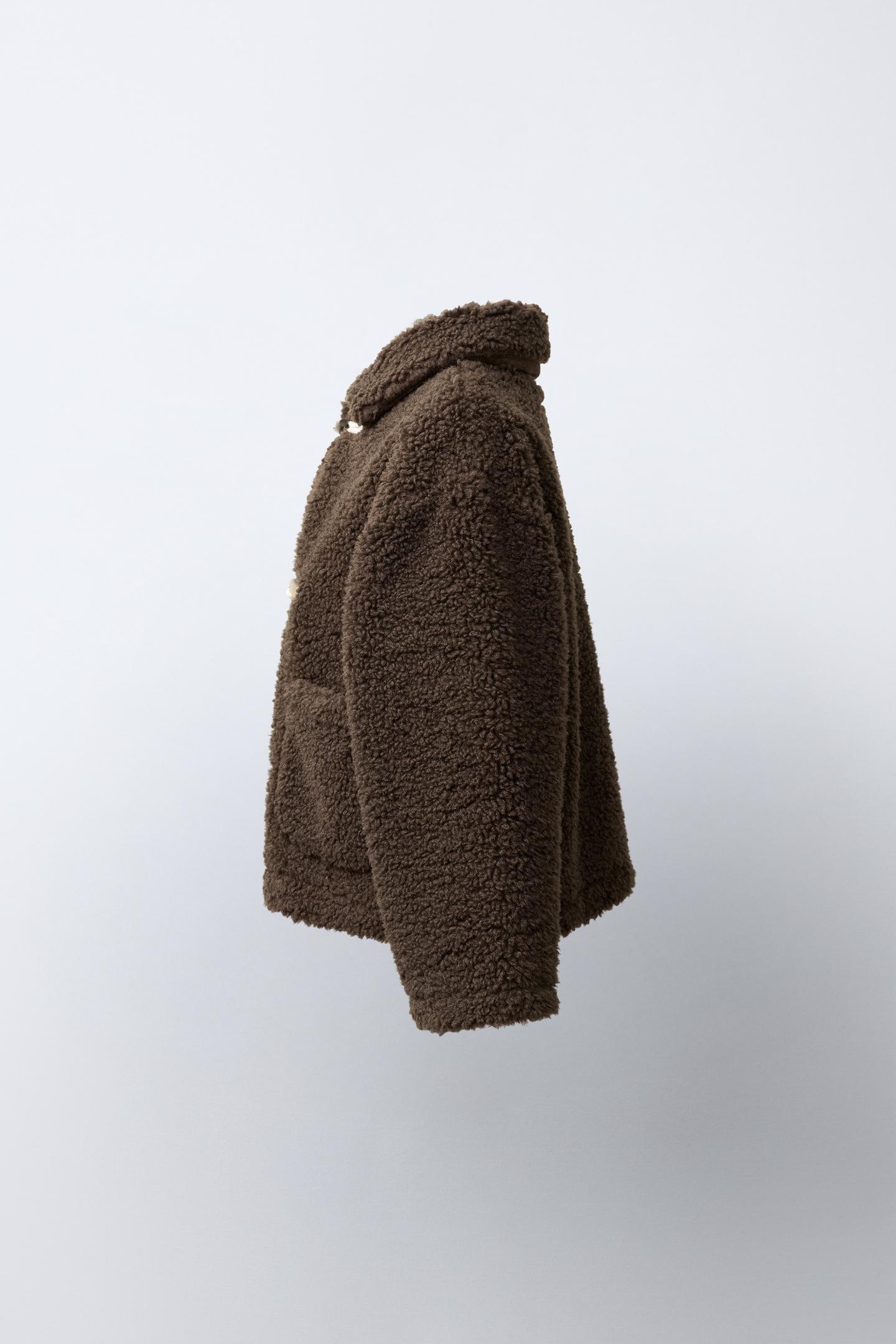 Детская куртка Zara Shearling with Frog Fastening, цвет: Тёмный коричневый — фото 3