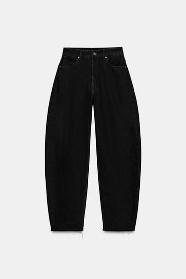Zara TRF 系列高腰桶狀版牛仔褲 - 黑色