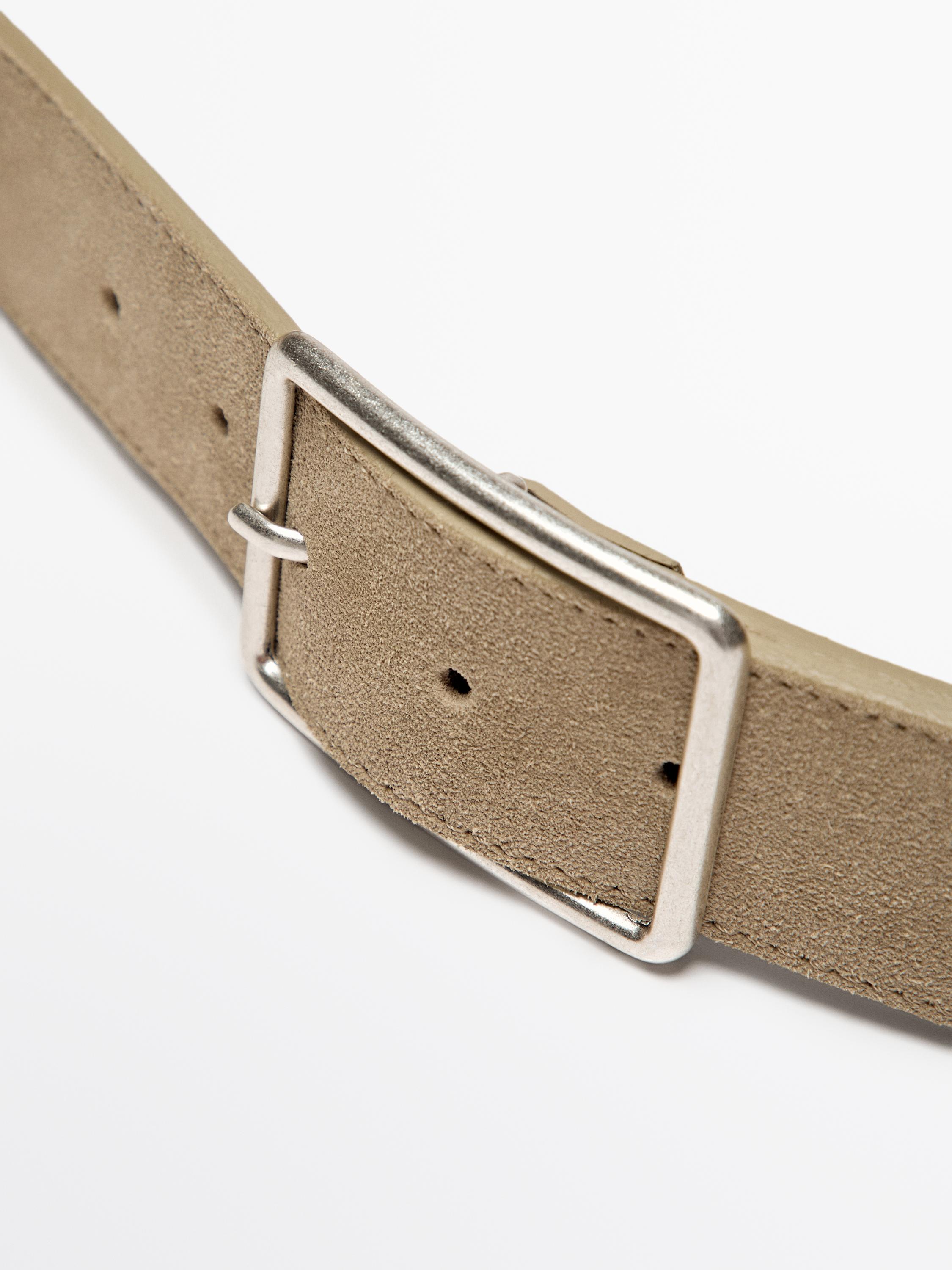 Split suede belt with rectangular buckle - Sand | ZARA Split suede belt with rectangular buckle - Sand | ZARA