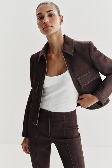 Zara SHORT JACKET WITH LAPEL POCKETS - Brown