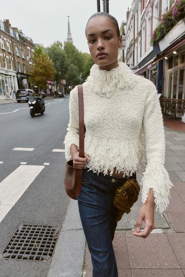 FRINGED KNIT JUMPER - Ecru by Zara - Image 0