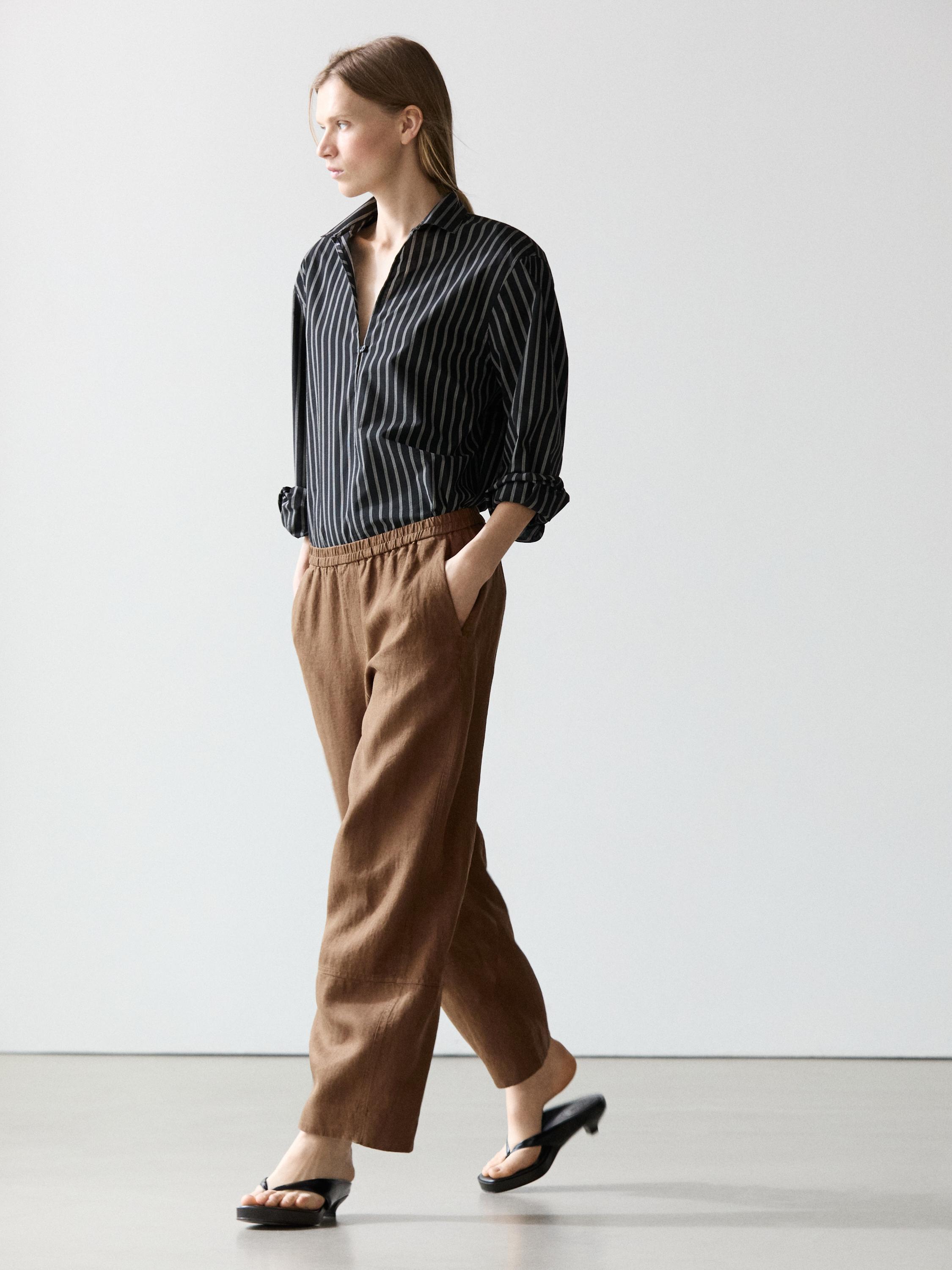 Linen trousers with elasticated waistband