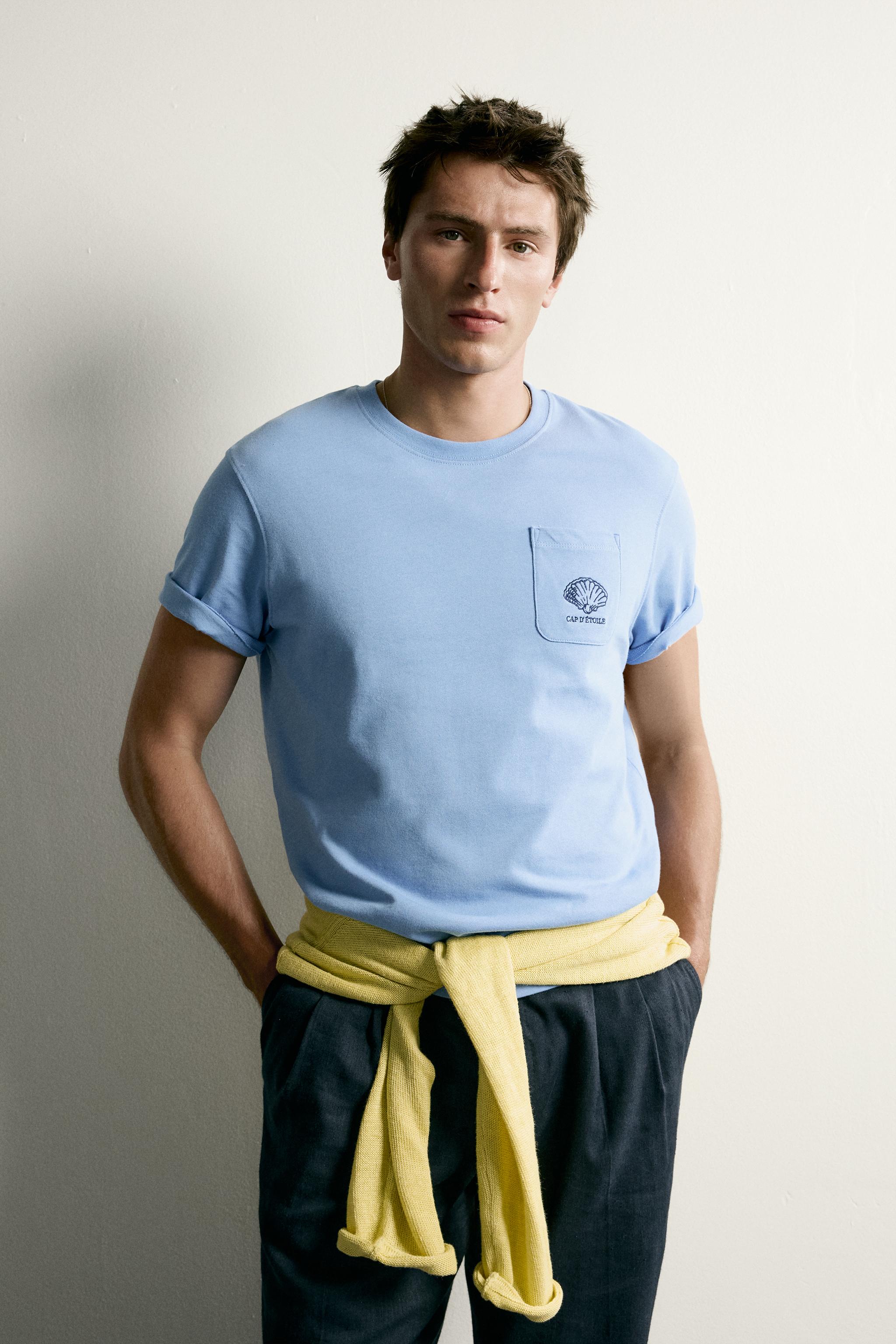 COMBINATION RELAXED FIT T-SHIRT — Light blue