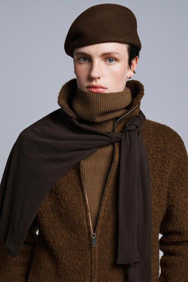 100% BOUCLÉ WOOL BOMBER JACKET - Chocolate by Zara