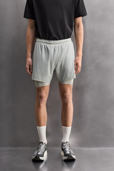 Zara 2-IN-1 RUNNING SHORTS - Pearl gray