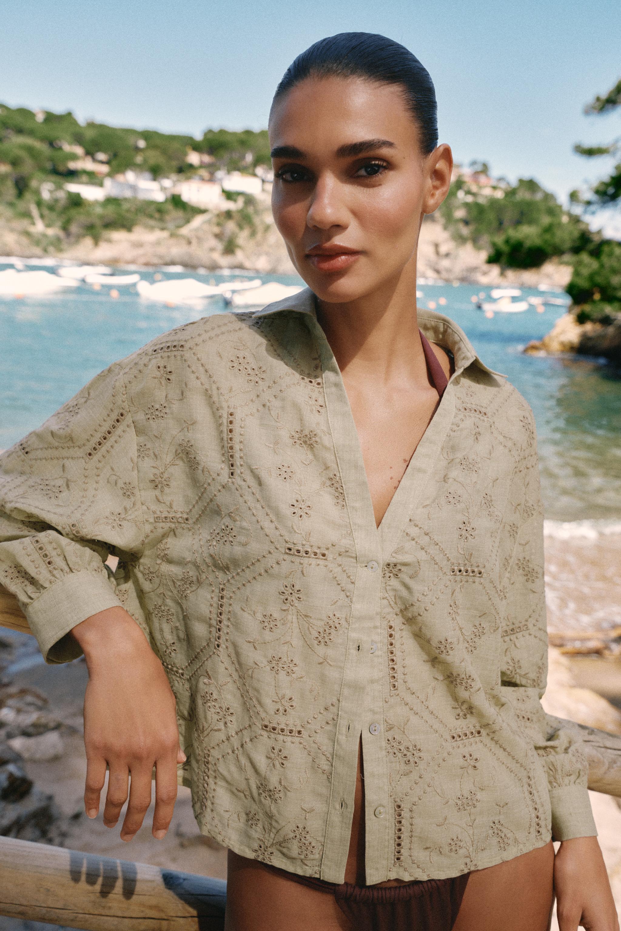 EMBROIDERED EYELET SHIRT