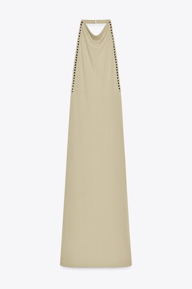 STUDDED HALTER DRESS - Grey green by Zara - Image 2