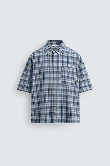 CAMISA BOXY FIT CUADROS - Azul de Zara - Imagen 0