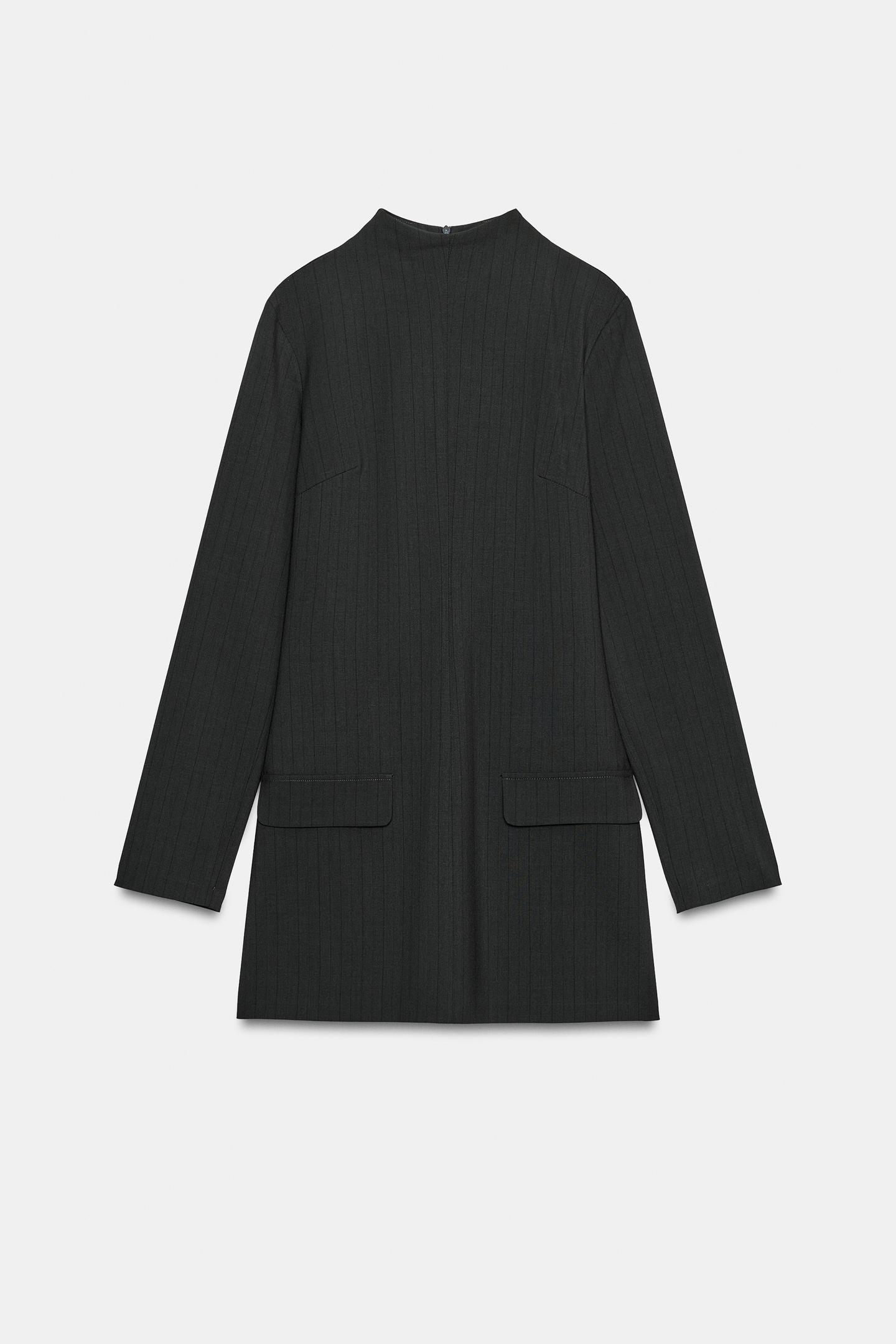 Женское платье Zara High Neck Striped Pocket, цвет: Угольный серый — фото 7