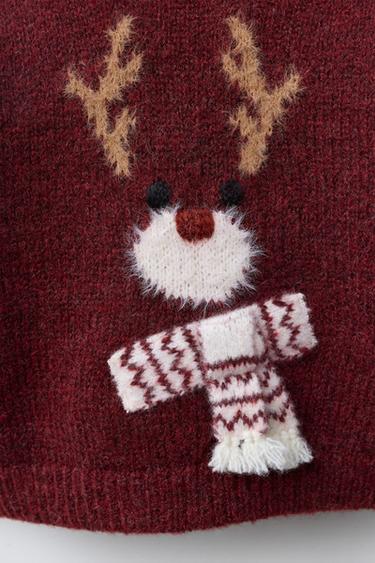KNIT REINDEER JUMPER - Burgundy by Zara - Image 2