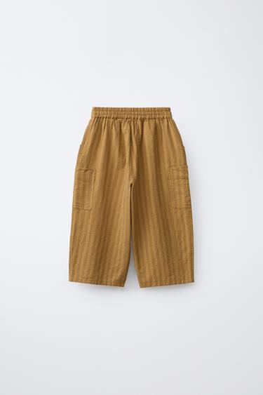 STRIPED COTTON/LINEN CARGO TROUSERS - Caramel by Zara - Image 1
