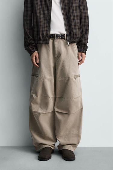 Zara PARACHUTE 傘兵工裝褲 - 灰色