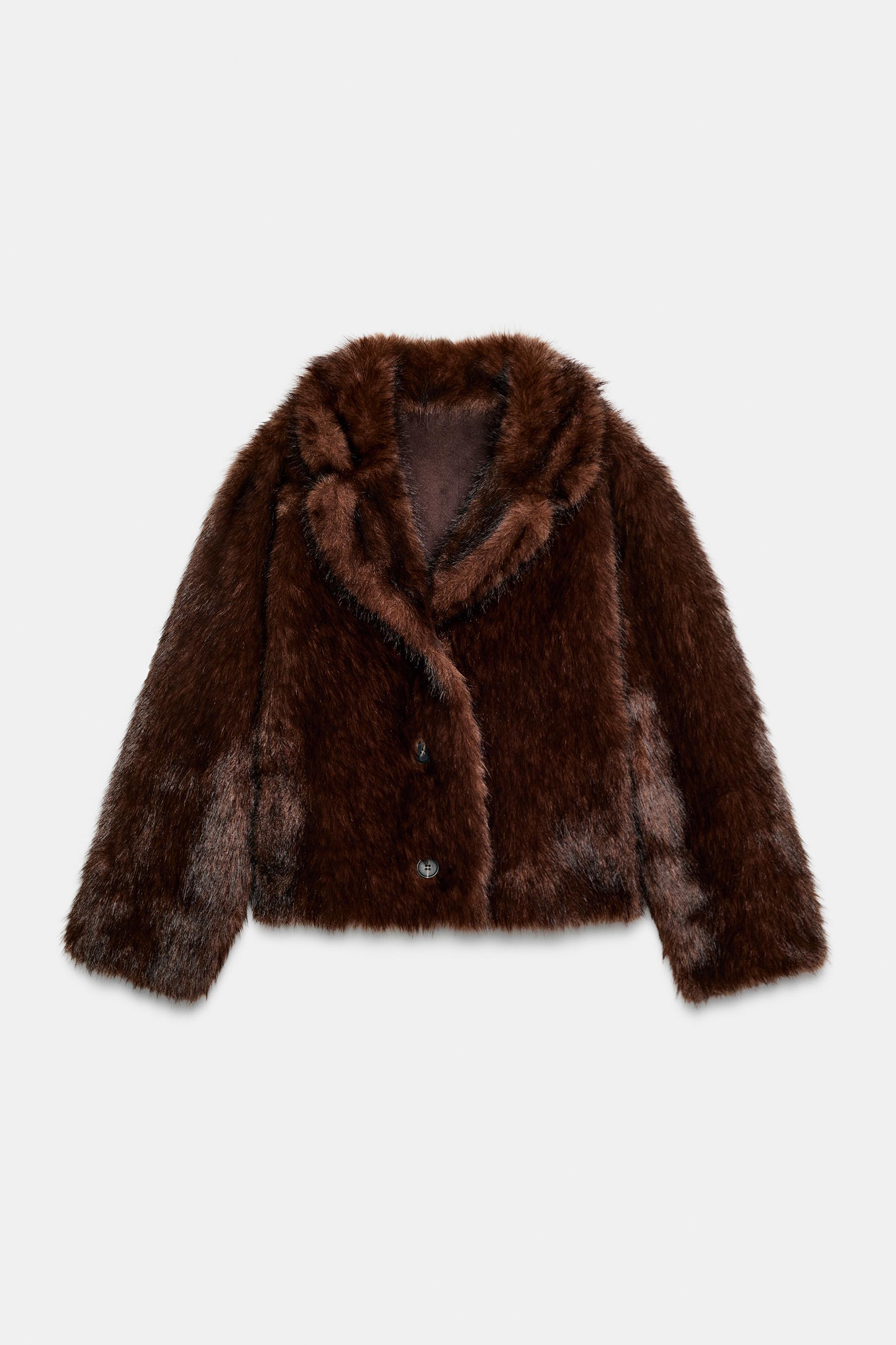 REVERSIBLE DOUBLE FACED FAUX FUR JACKET - Dark brown | ZARA United