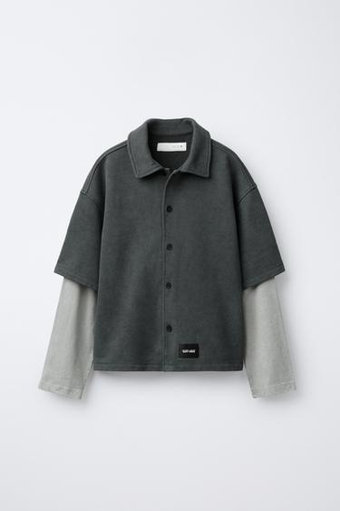 CAMISA FELPA DOBLE MANGA EFECTO LAVADO - Gris antracita de Zara