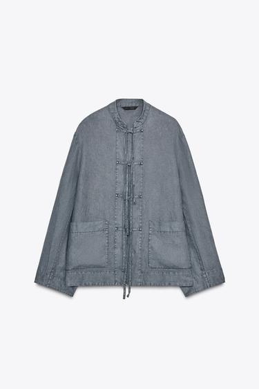 LINEN JACKET WITH TIES ZW COLLECTION - Mid-grey by Zara