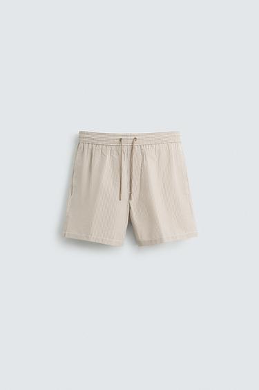 SEERSUCKER MID-LENGTH SWIMMING TRUNKS - Brown by Zara