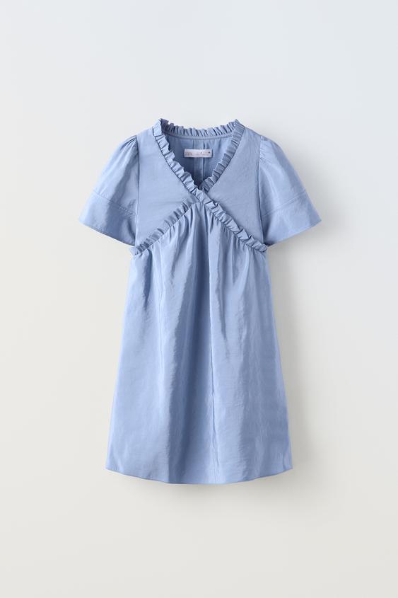 POPLIN DRESS WITH RUFFLES Light blue ZARA New Zealand