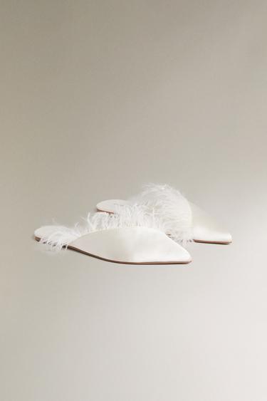 CHAUSSONS OUVERTS À L’ARRIÈRE PLUMES - Blanc écru de Zara - Image 1