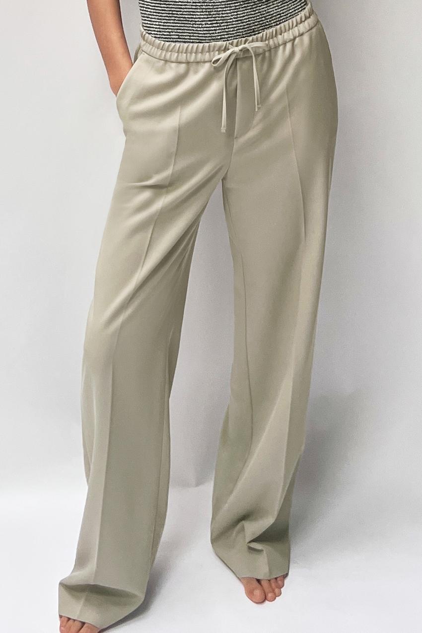 STRAIGHT-LEG TROUSERS WITH AN ELASTICATED WAISTBAND - Stone