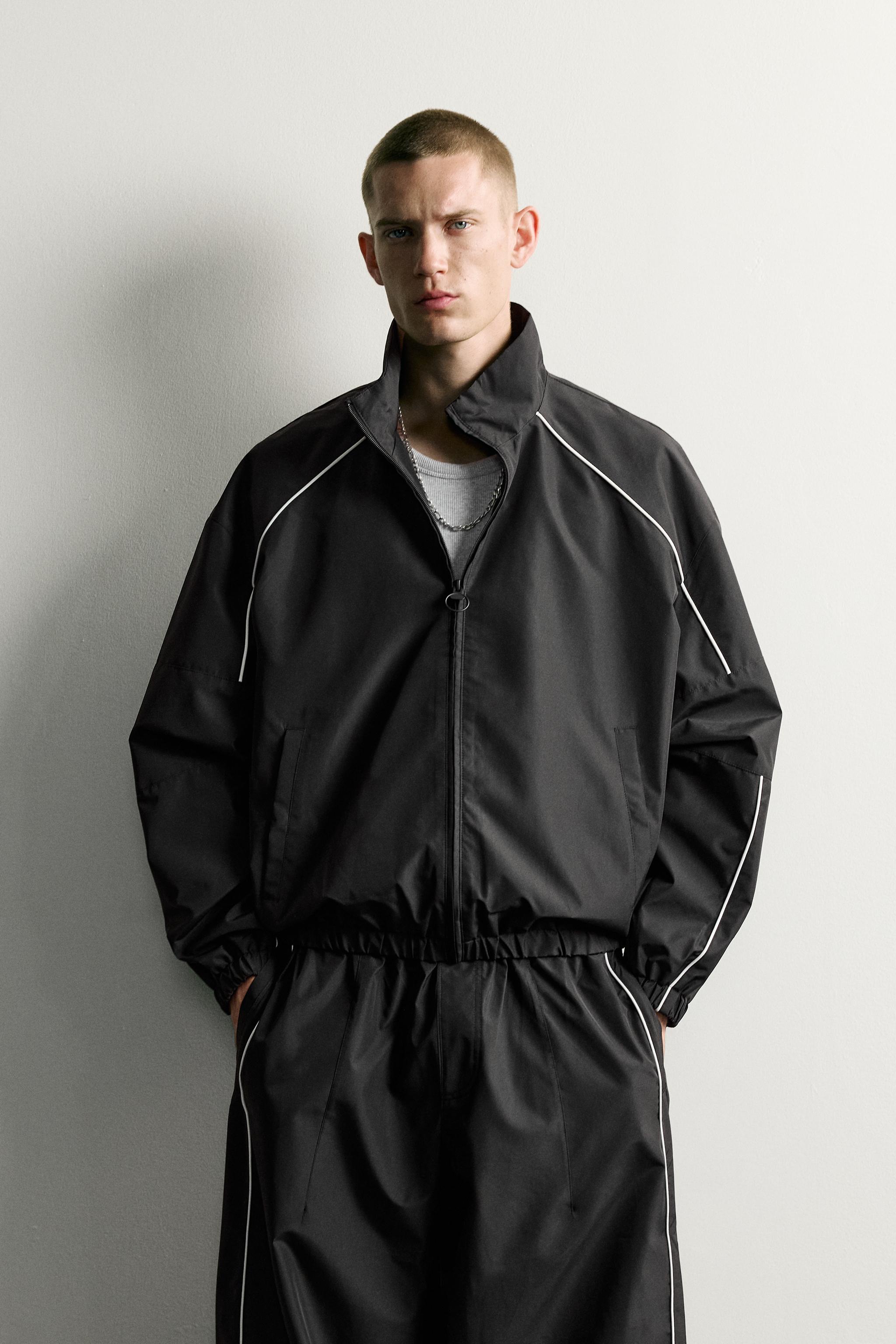WATER-REPELLENT TECHNICAL CONTRAST JACKET — Black