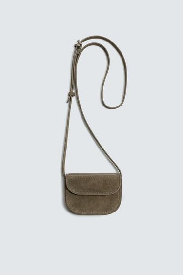 MINI SAC BANDOULIÈRE EN CUIR - Vert kaki de Zara