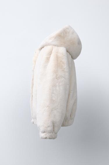 VESTE EFFET FOURRURE CAPUCHE - Écru de Zara - Image 2