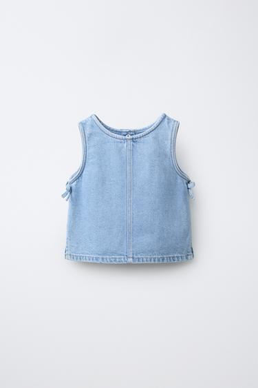توب DENIM بعقد صغيرة - أزرق وسط الخاص بـ Zara