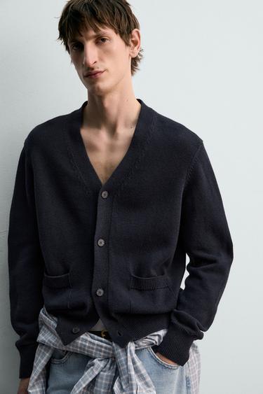CARDIGAN COTON ET LIN - Bleu marine de Zara - Image 4