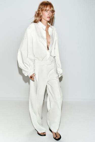PANTALON LARGE À PINCES - Blanc cassé de Zara - Image 8