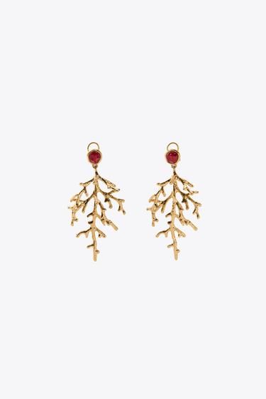 CORAL STONE EARRINGS - Golden by Zara