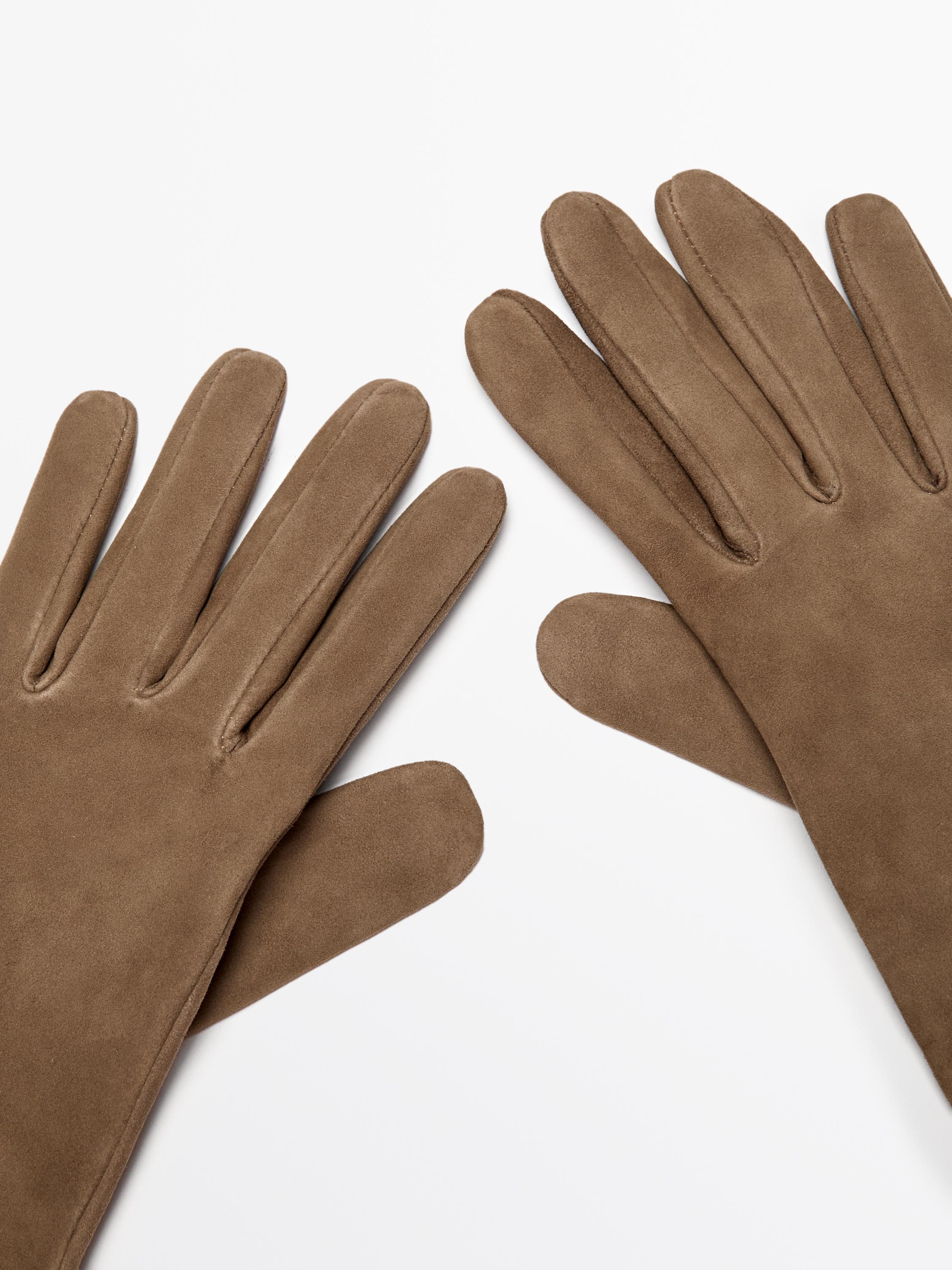 Long suede leather gloves