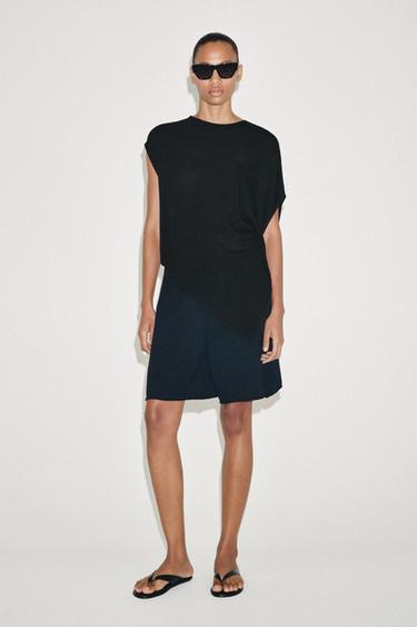 Zara ASYMMETRIC KNIT TOP - Black