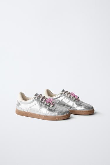 Zara METALLIC CHARM SNEAKERS - Silver