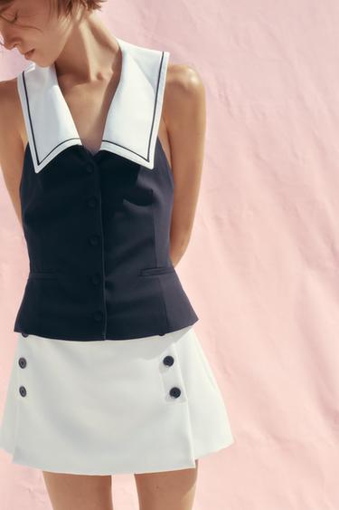 Zara SPLIT SKIRT WITH BUTTONS - White