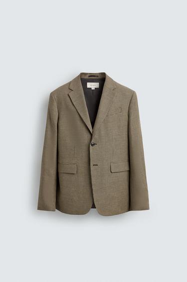 HOUNDSTOOTH LINEN-COTTON BLAZER - Sand by Zara