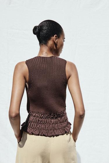 RUFFLED KNIT TOP - Brown by Zara - Image 2