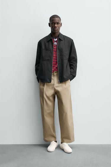 SURCHEMISE 100% LIN FERMETURE ÉCLAIR - Noir de Zara