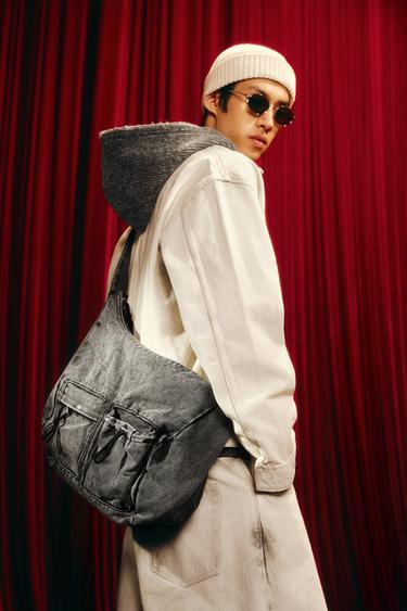 Zara 多口袋牛仔布包 - 黑色