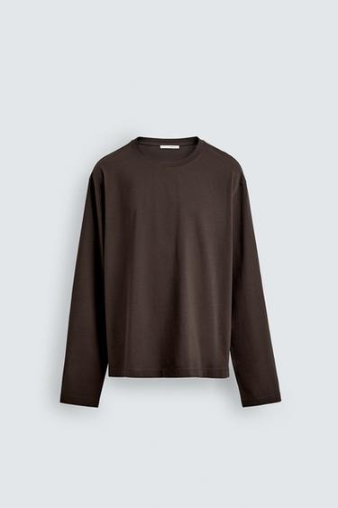 CAMISETA MERCERIZADA MANGA LARGA - Marrón de Zara
