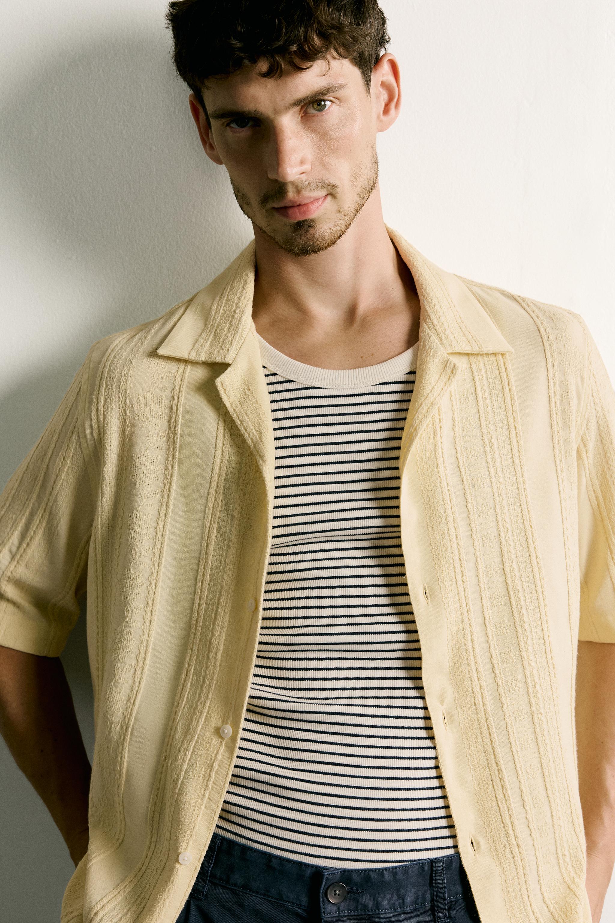 Мужские рубашки Zara REGULAR FIT STRIPED JACQUARD SHIRT — фото 5