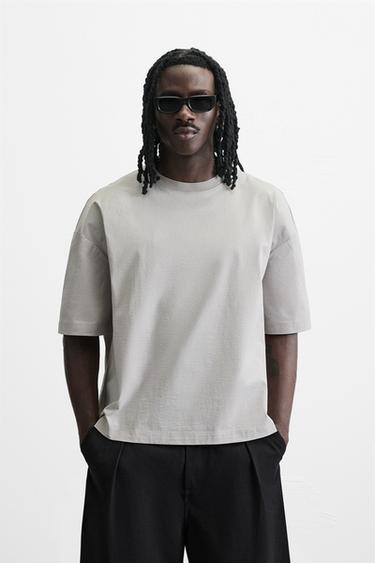 Zara RELAXED FIT TECHNICAL T-SHIRT - Pearl gray