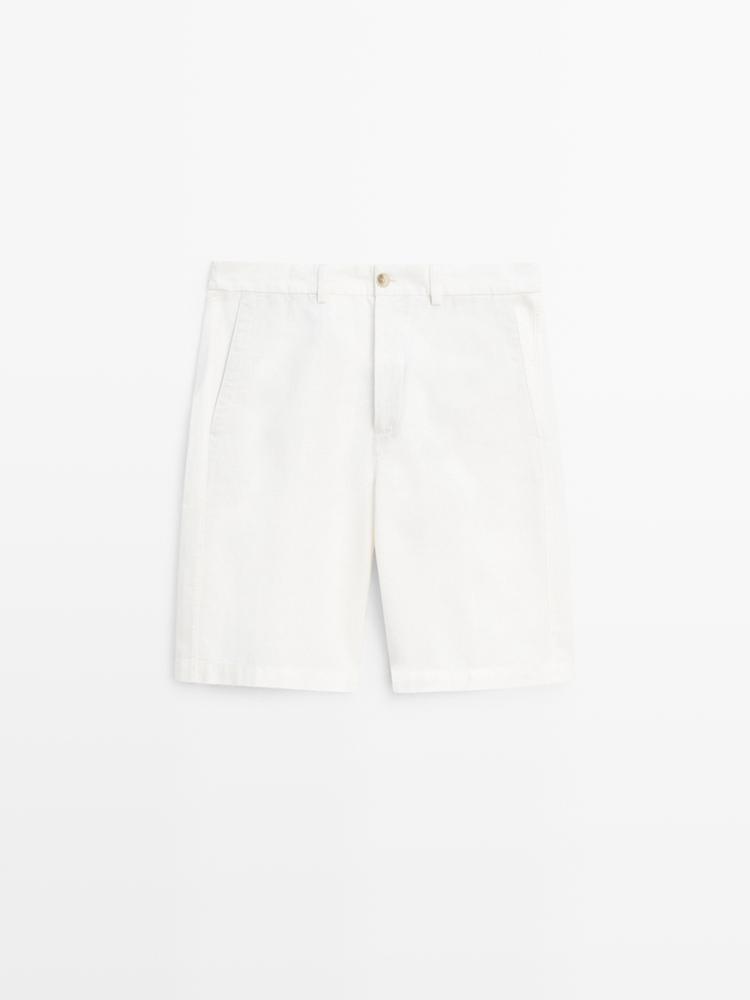 Linen blend Bermuda shorts — White