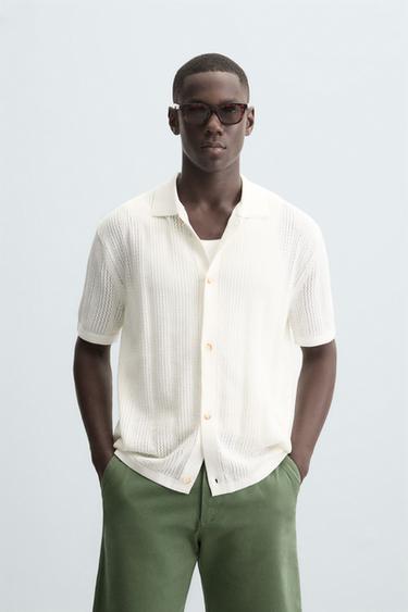 OPENWORK KNIT SHIRT - Oyster-white by Zara
