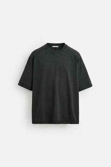 CAMISETA RELAXED FIT LAVADA - Gris oscuro de Zara - Imagen 0