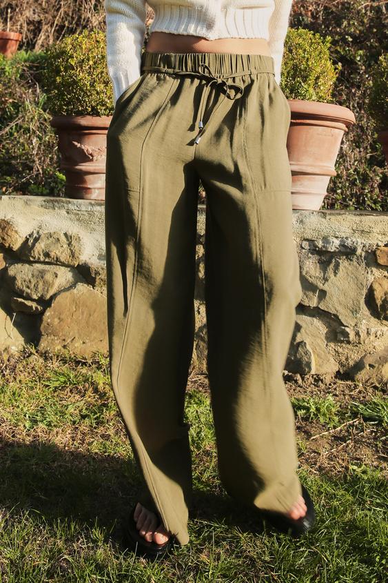 Zara, Pants & Jumpsuits, Worn Once Zara 0 Linen Wide Leg Pant In Light  Green Size Medium Ref 7740102